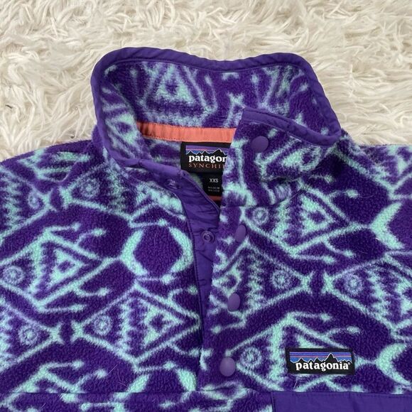 PATAGONIA SYNCHILLA Fleece Sweater Womens XXS 1/4 Button Snap-T Aztec Print - Picture 12 of 12